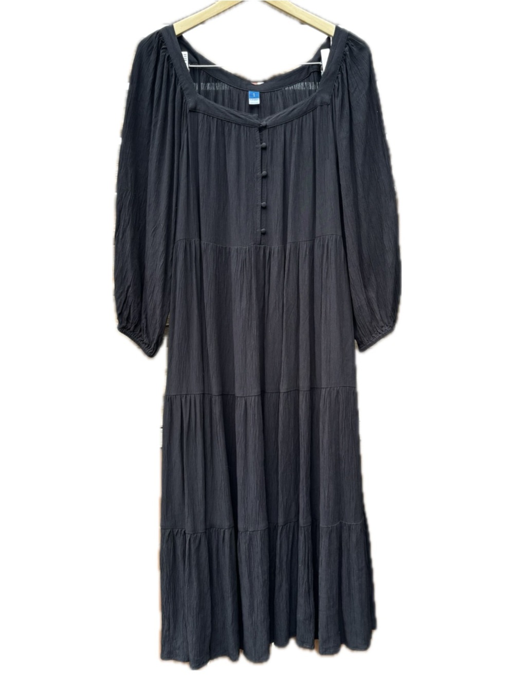 Old Navy Black Tiered Long Sleeve Maxi Dress Rayon Gothic Fall Dark Academia XL